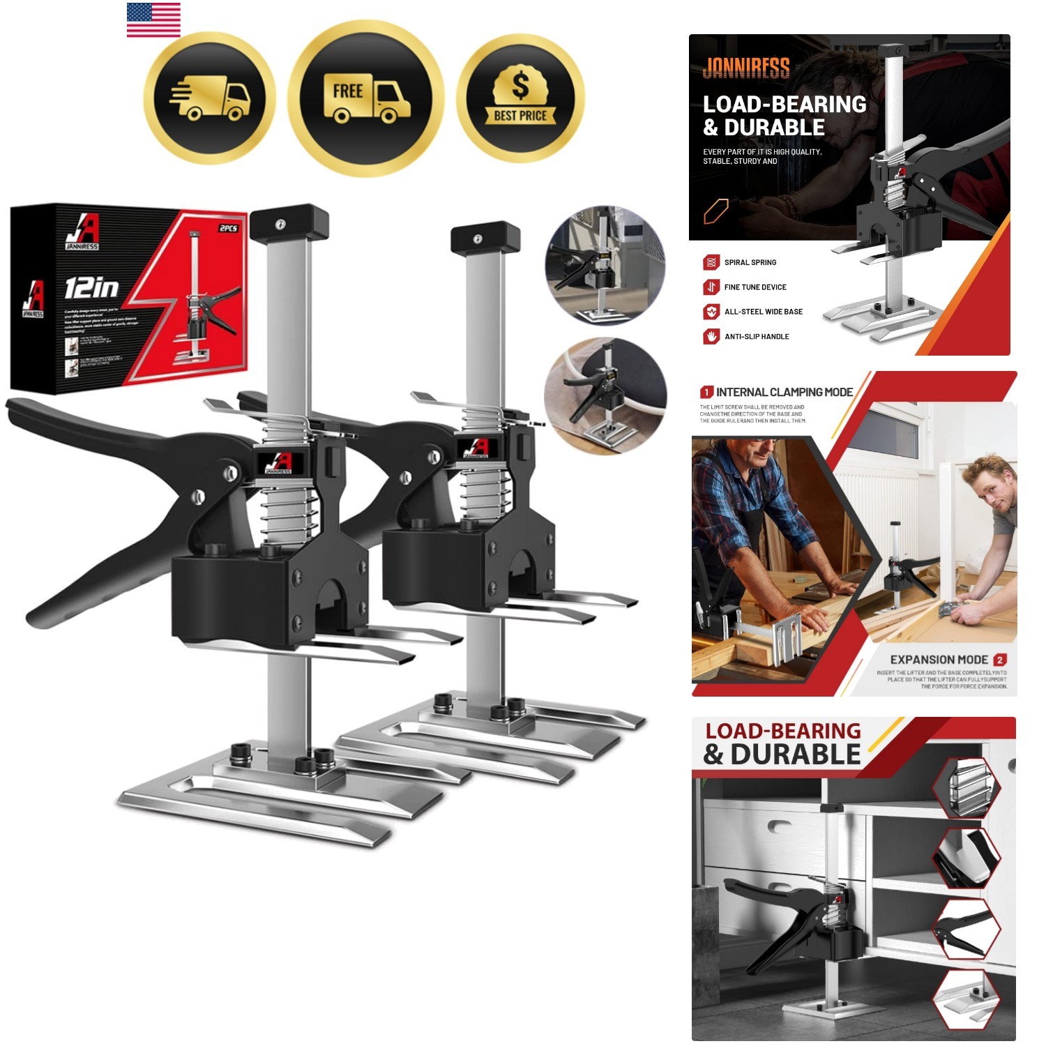 Construction Jack Lifter Handle 2 Pack Load 440LBS Adjustable Wall Tile Lifter gallery