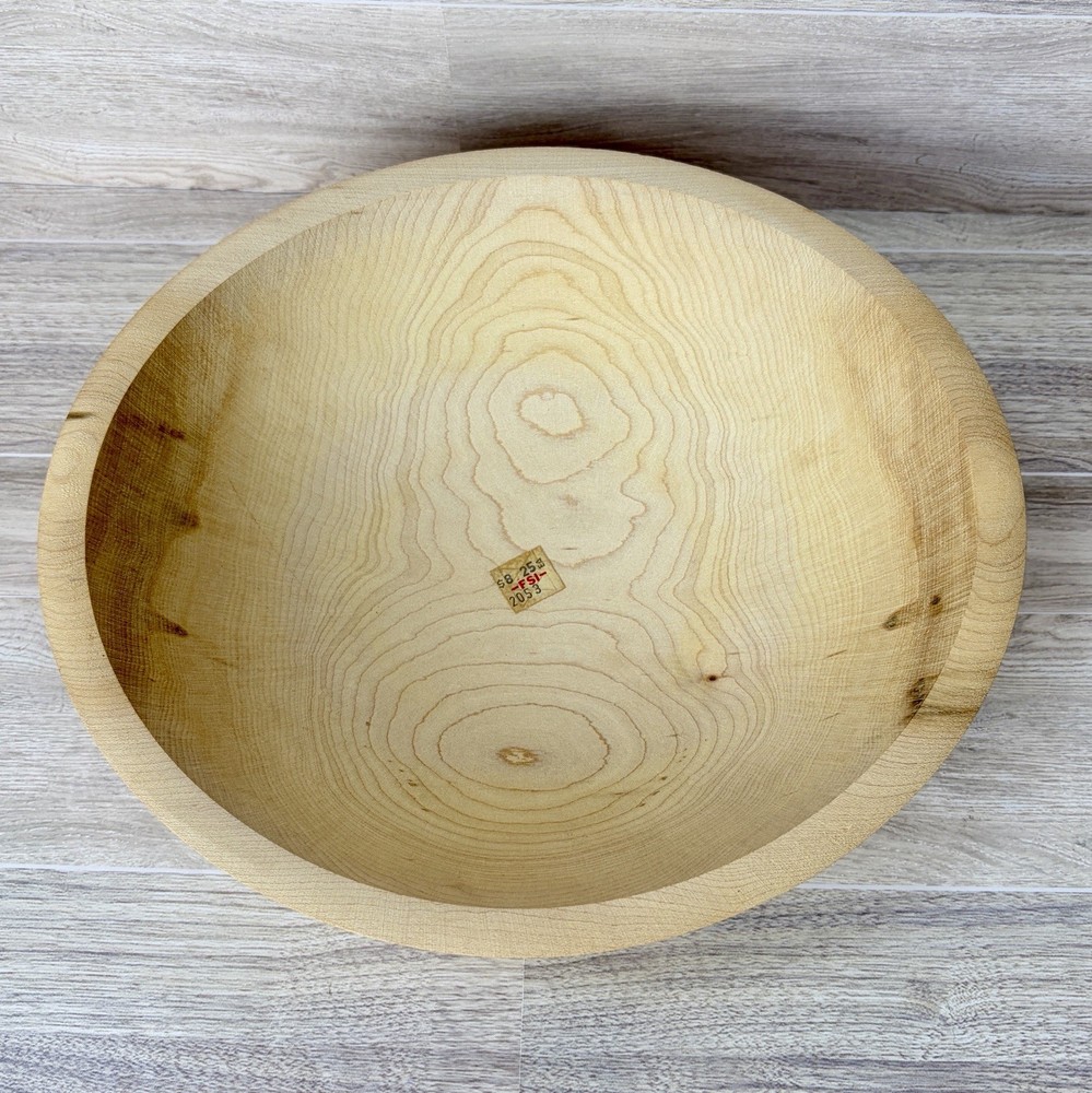 Wood Serving Salad Bowl Solid Single Piece MCM 1970s 1980s Natural Grain Knots