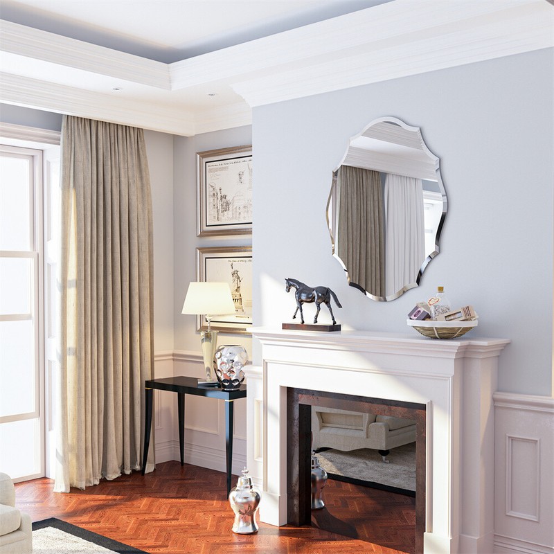 Scalloped Edged Oval Wall Mirror Frameless Wide Beveled Statement Accent Decor gallery