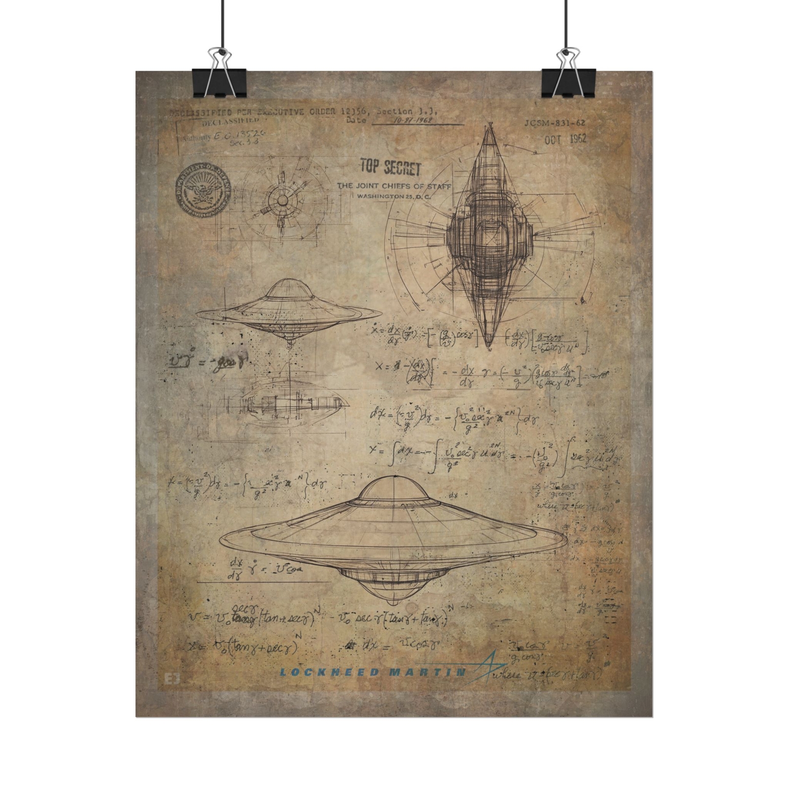 TOP SECRET UFO BLUEPRINT Wall Art, Alien Physics Math Classified Area 51 Poster gallery