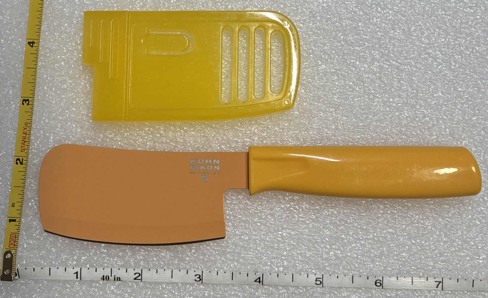 Kuhn Rikon Small Cleaver, Nonstick Coating, Yellow/Coral, with Sheath, used gallery