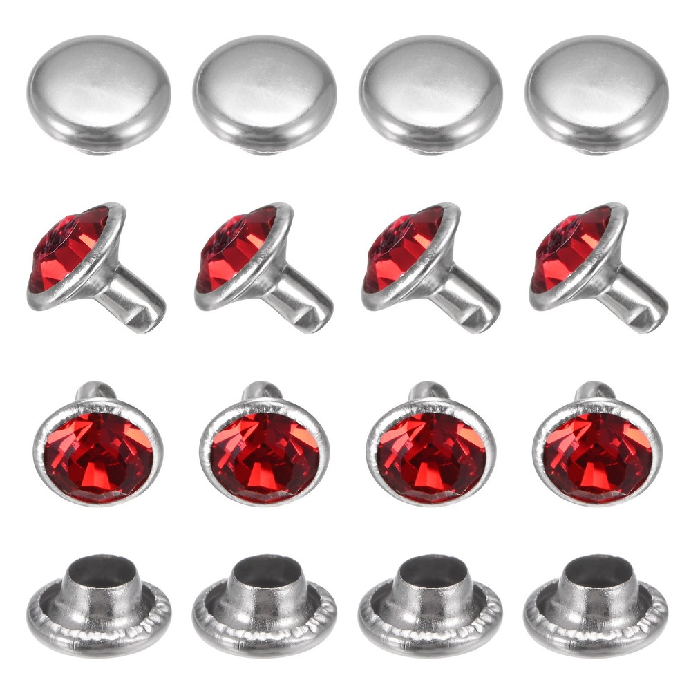 Clear Rhinestone Rivets [50pcs] - Crystal Rivets - [Red - 0.31 IN]