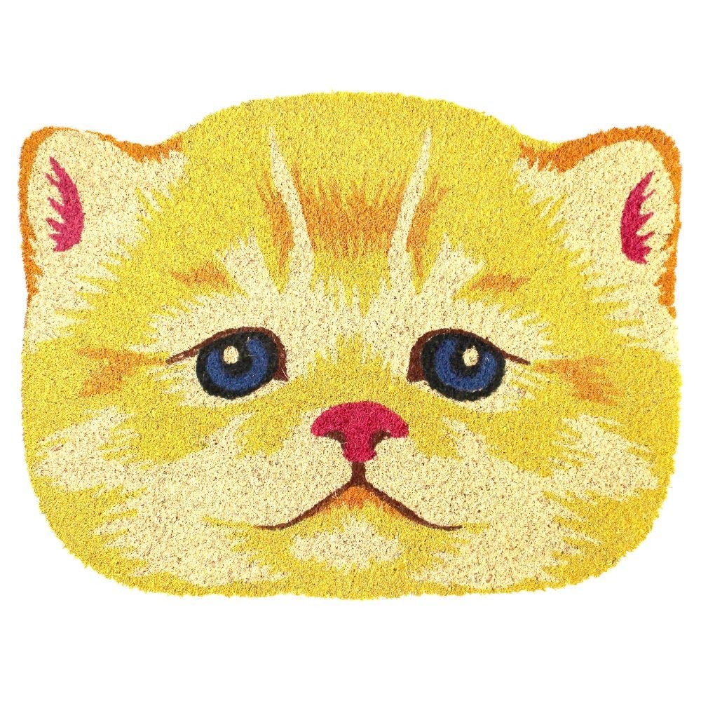 Multi Machine Tufted Yellow Cat face Doormat,18" x 24"