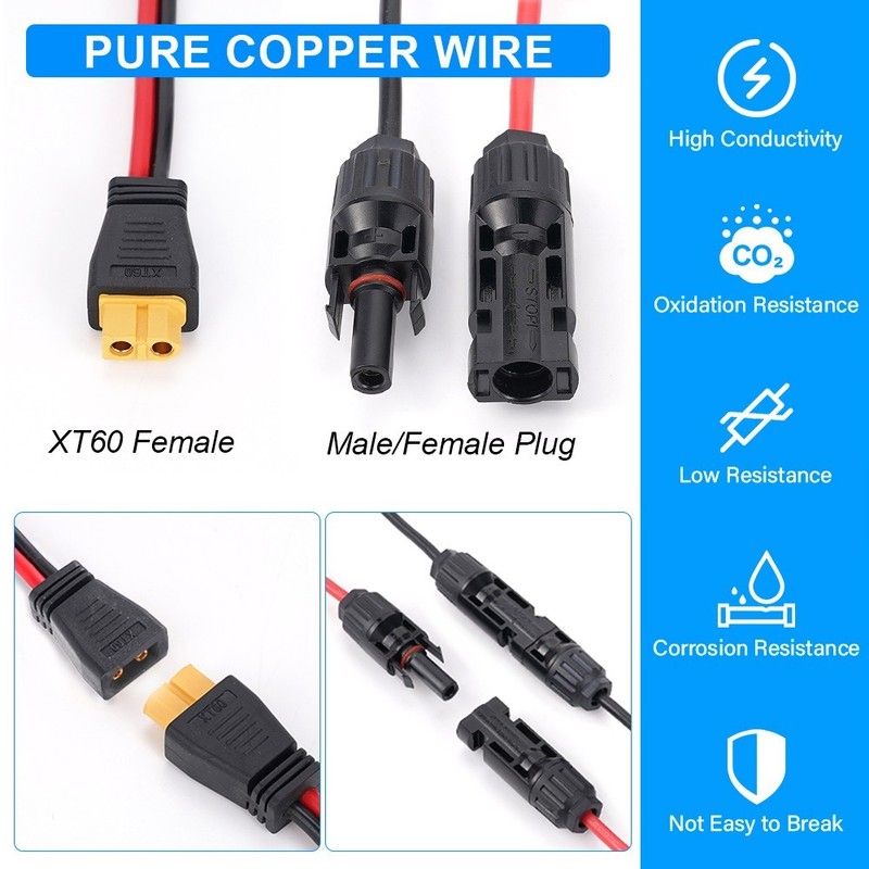 10ft Solar Panel Extension Cable Wire XT60 Female to Solar Connectors Cord 12AWG gallery
