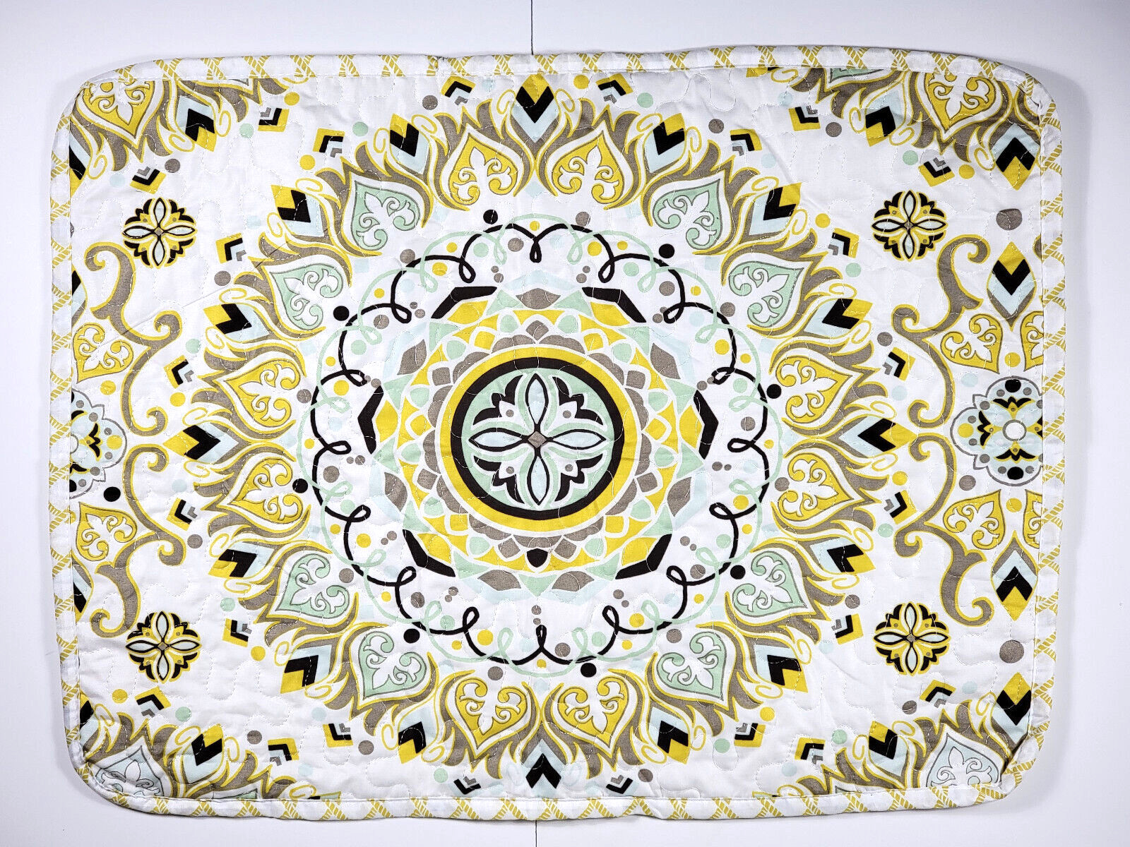 Retro Bohemian Mandala Pattern Standard Pillow Sham Mustard Yellow, Sage & Brown gallery