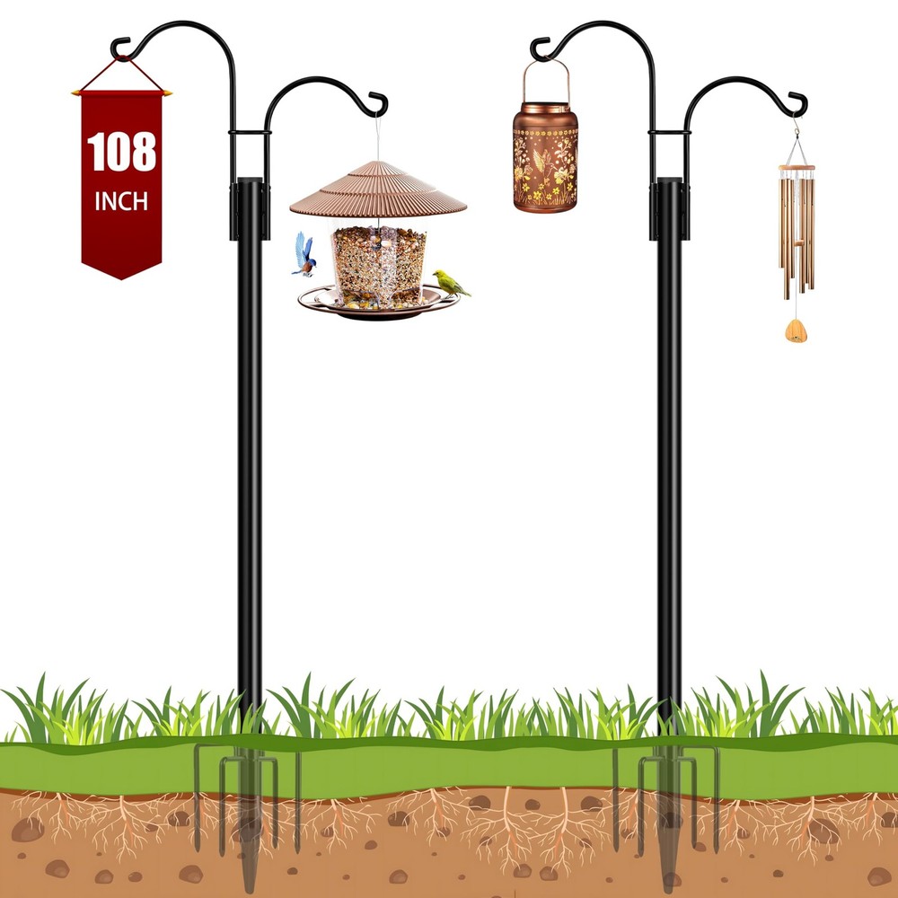 Ottsuls Double Shepherds Hooks for Outdoor, 2 Pack 108 INCH Bird Feeder Pole,...