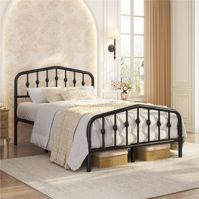 Yaheetech Full Platform Bed Frame, Victorian Crown Headboard, 800Lb Capacity, 12 gallery