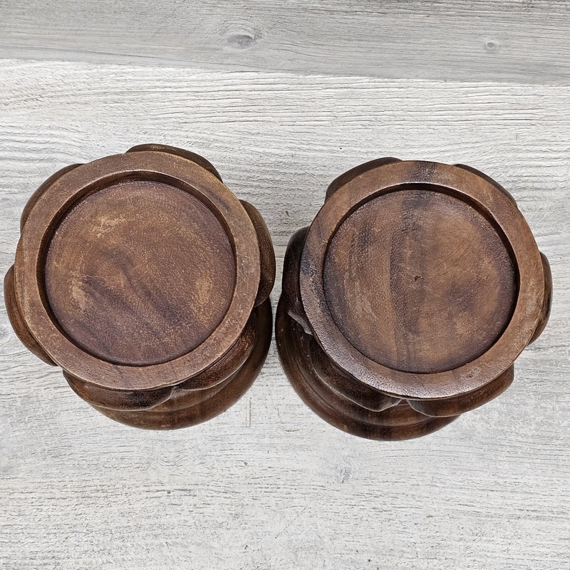 Wood Candlestick Candle Holders Risers Lot 2 Small Brown Rustic Decor Thailand gallery