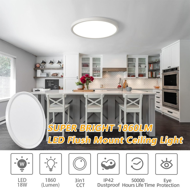 4 Pack 9 Inch LED Flush Mount Ceiling Light 18W 3CCT Round Panel gallery