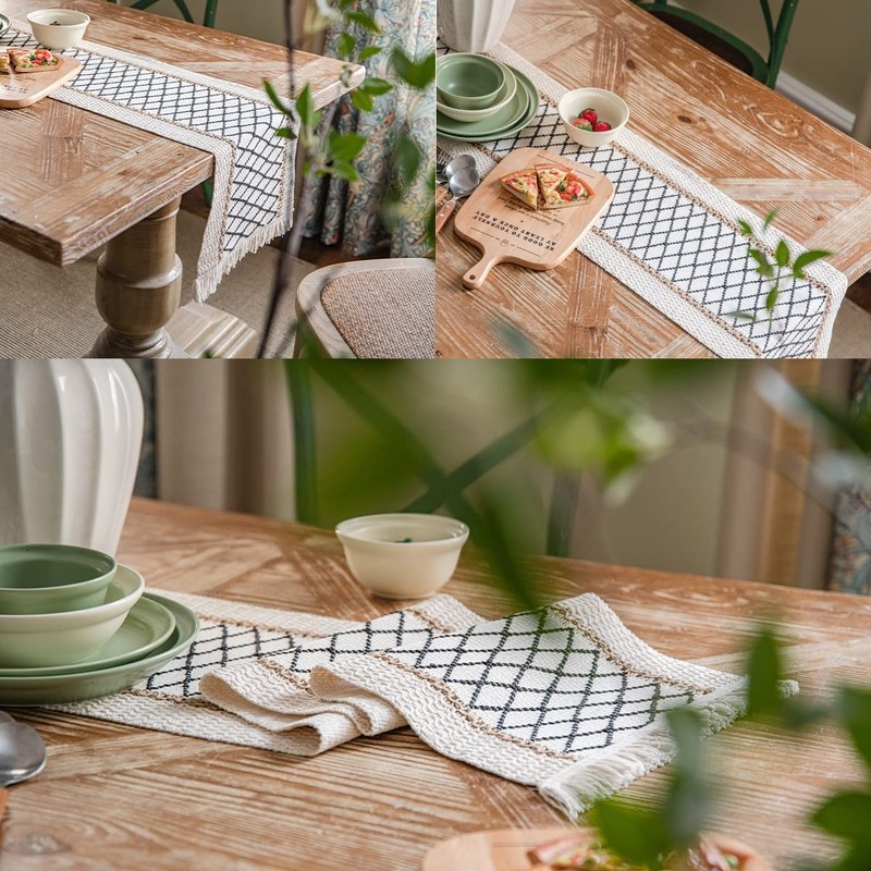 Table Runner, Boho Table Runner Cotton Linen Table Decorations, Farmhouse Tab... gallery