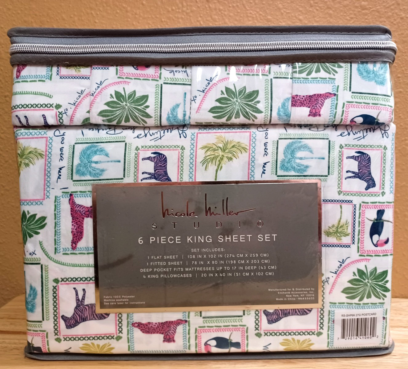 Nicole Miller Studio Tropical Vacation Postcard 6p KING Sheet Set w/4Pillowcases gallery