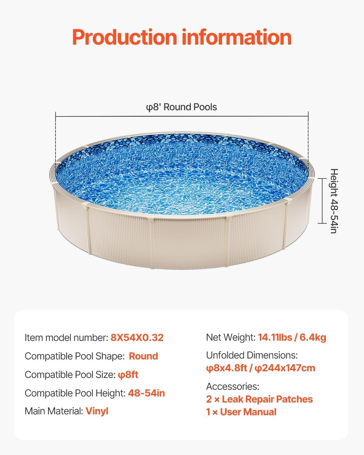 8-ft Round Above Ground Pool Liner, Overlap Pool Liners, Standard Gauge Vinyl, 4 gallery
