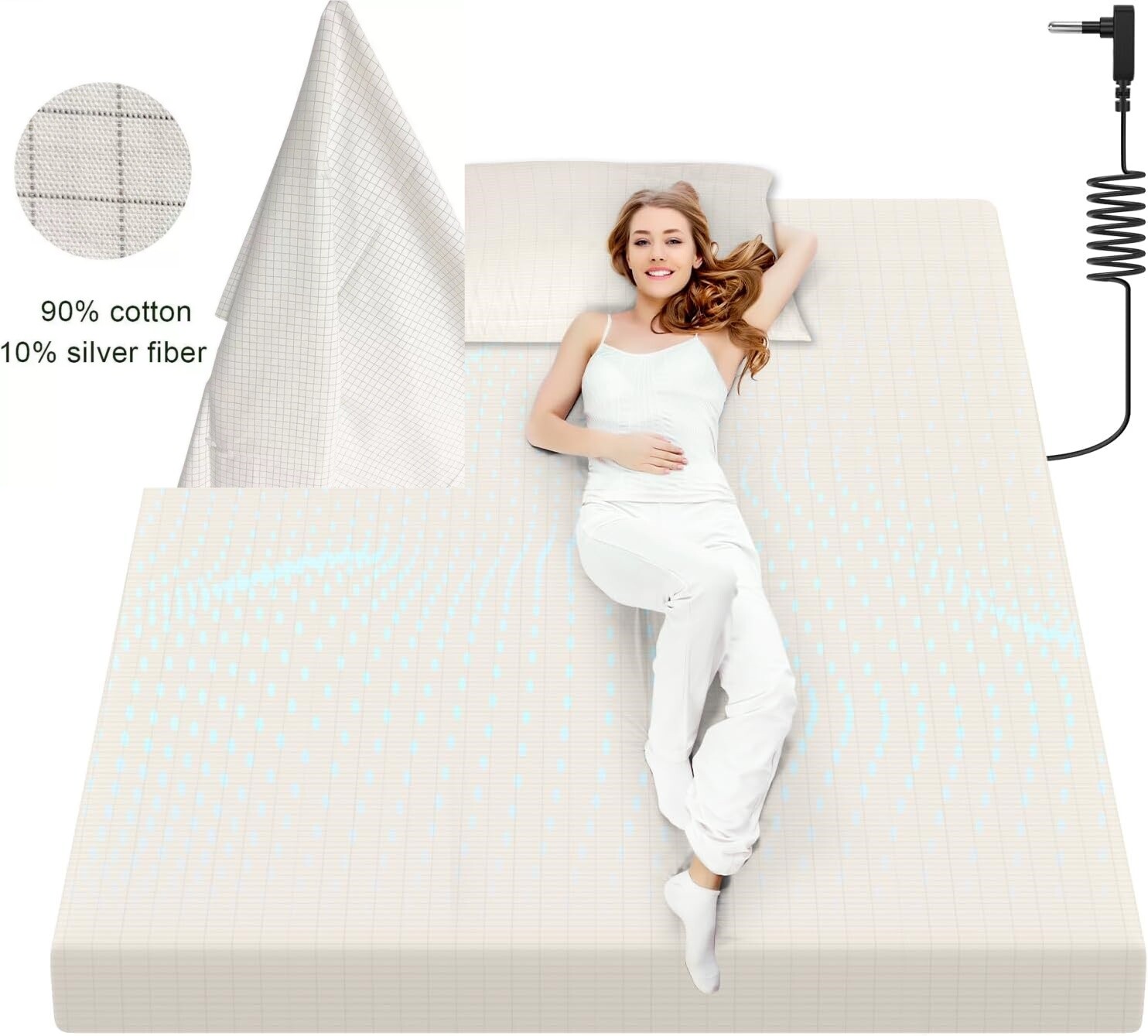 10% Silver Fiber Grounding Flat Sheet White Cotton Earthing Sheets Bedding Set gallery