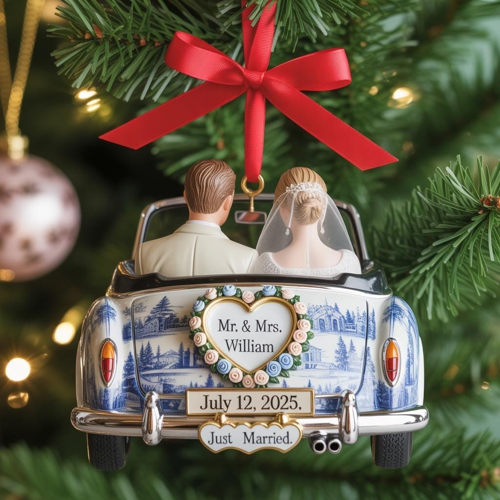 Personalized Just Married Whimsical Ornament Acrylic, Wedding Car 2025 Gift gallery
