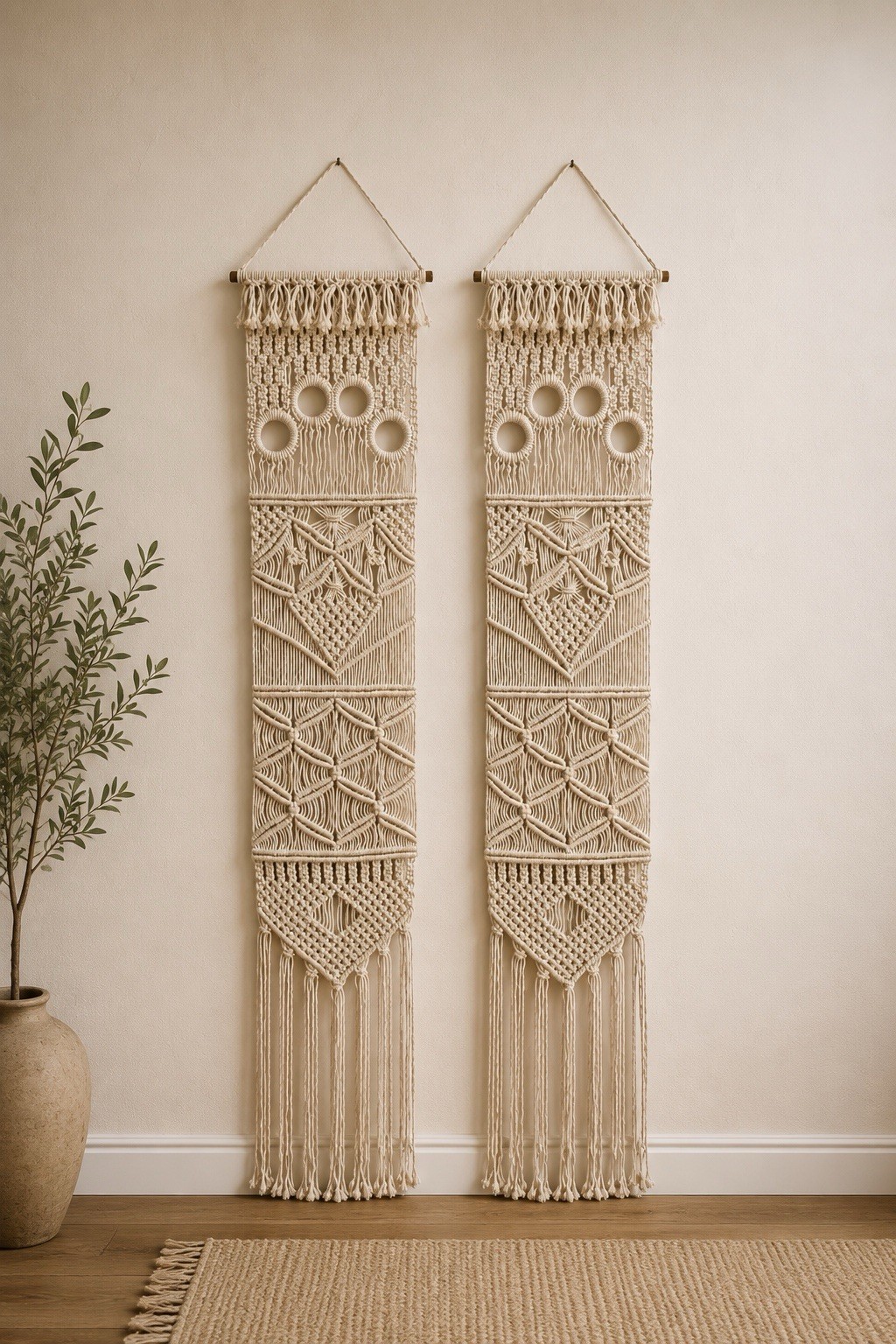 2Pcs Macrame Hand Woven Wall Hanging Tassel Tapestry Boho Art Decor Gift 64”x13” gallery