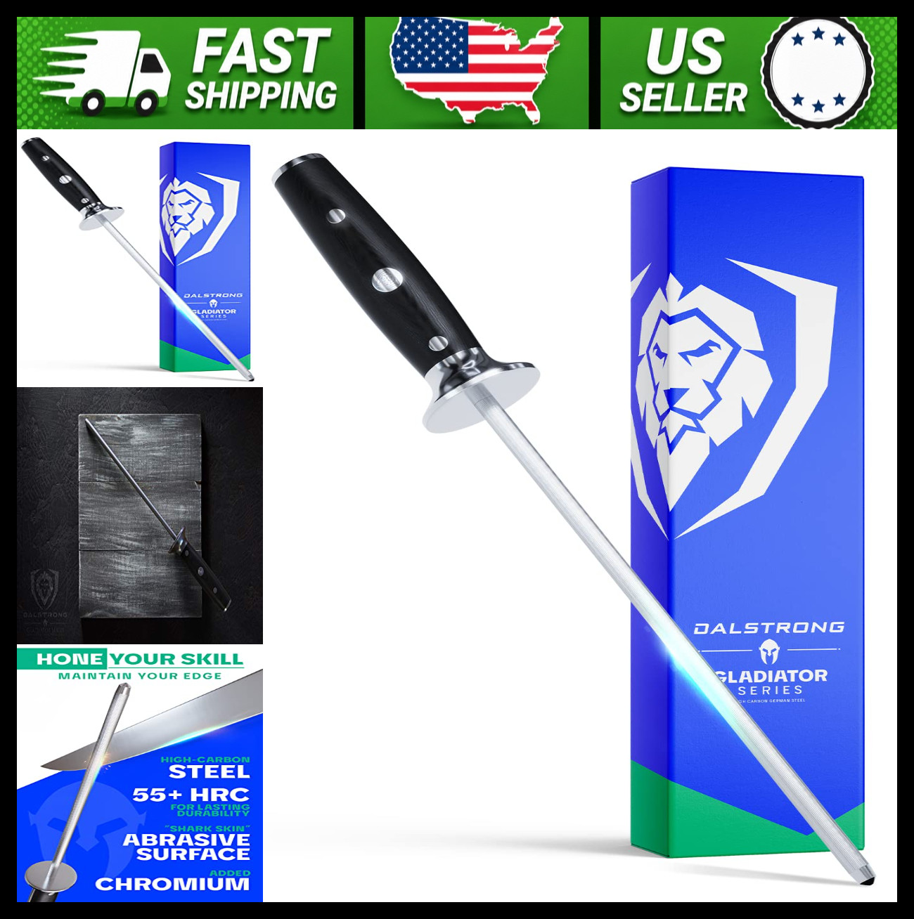 Dalstrong 10in Honing Rod Stainless Steel Knife Sharpener G10 Handle gallery