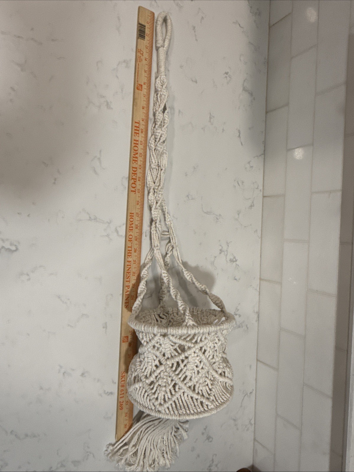 Macramé Plant Hanger/Holder, Cotton Braided Boho Decor 7 1/2” Wide 6” Deep gallery