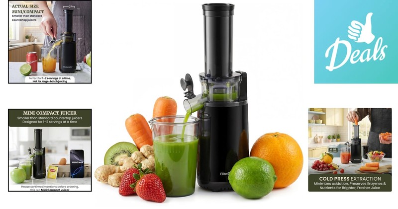 Mini Compact Masticating Cold Press Juicer - 16 oz BPA-Free, Easy Clean Black gallery