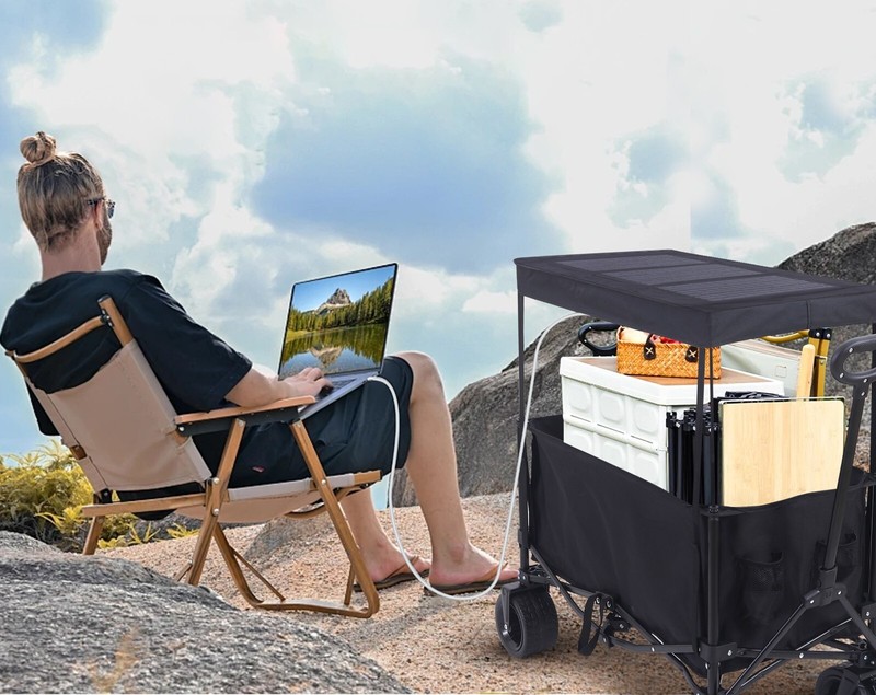 Wagons Carts Foldable, Foldable Wagon, Collapsible Wagon with Solar Panel Canopy gallery