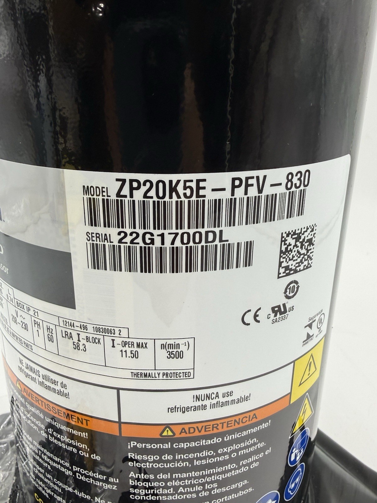 NEW Copeland ZP20K5E-PFV-830 Compressor R410a 1 PH 2 Ton ZP20K6E ZP20K5E-PFV-130 gallery