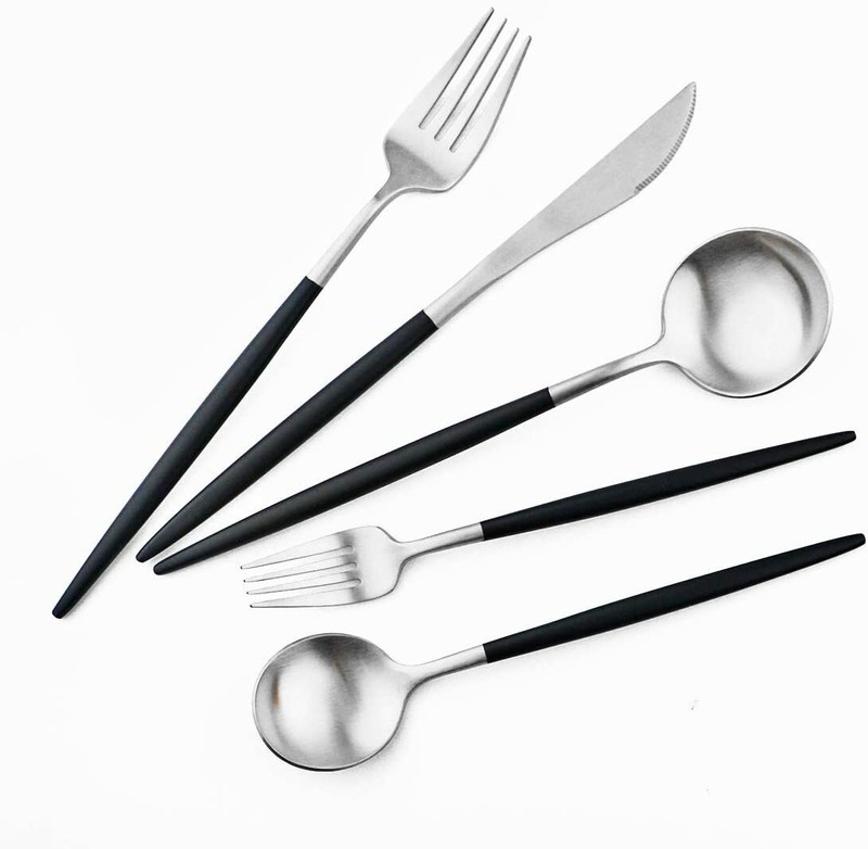 Gugrida Black Silver Flatware Royal 20 Piece Matte Black Handle 18/10 Stainle... gallery