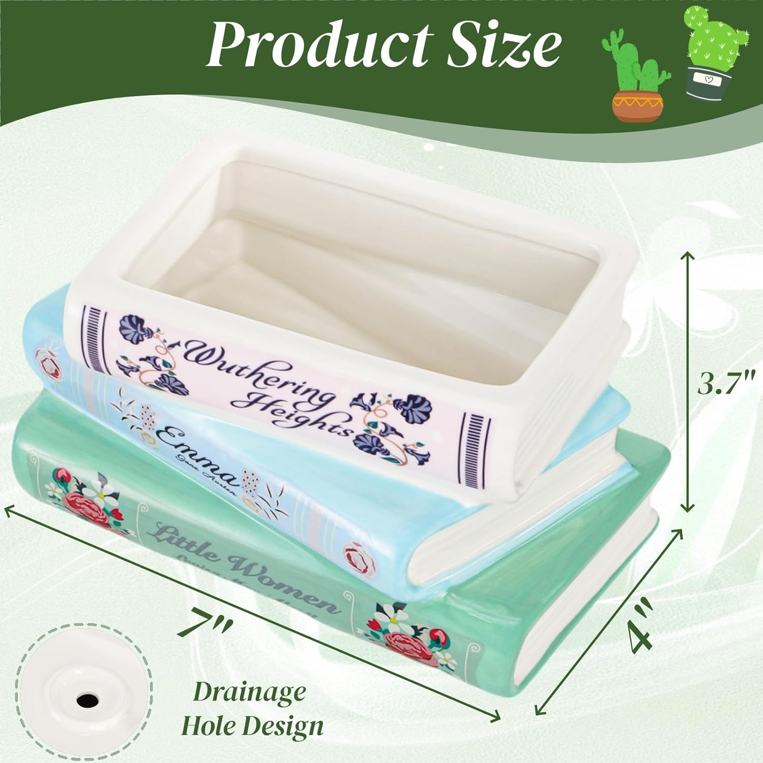 Book Planter Pot, Ceramic Book Shaped Decorative Planter with Drainage Hole, Sma gallery