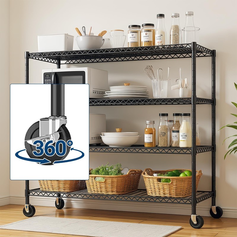 4-Tier Wire Storage Shelves with Wheels 2200LBS Shelving Unit 55.55''x24''x75'' gallery