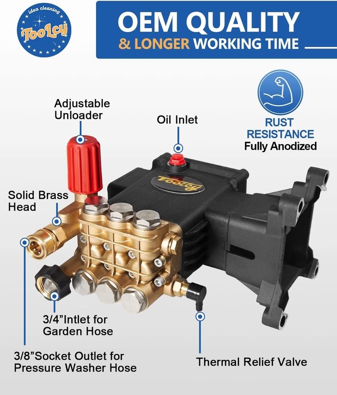 TOOLCY 4000 PSI Triplex Pressure Washer Pump 1" Shaft Horizontal Plunger 4.2 GPM gallery