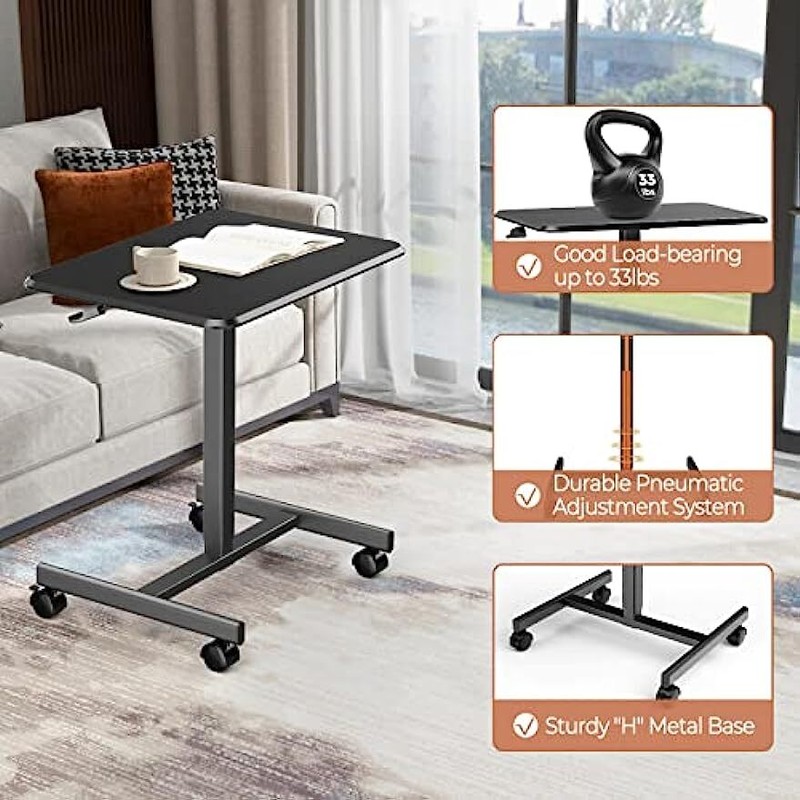 Mobile Small Standing Portable Rolling Laptop Sit Stand Desk with Lockable Wheel gallery