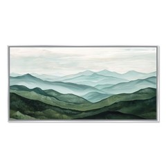 Abstract Mountain Canvas Sage Green Watercolor Panoramic Wall Art