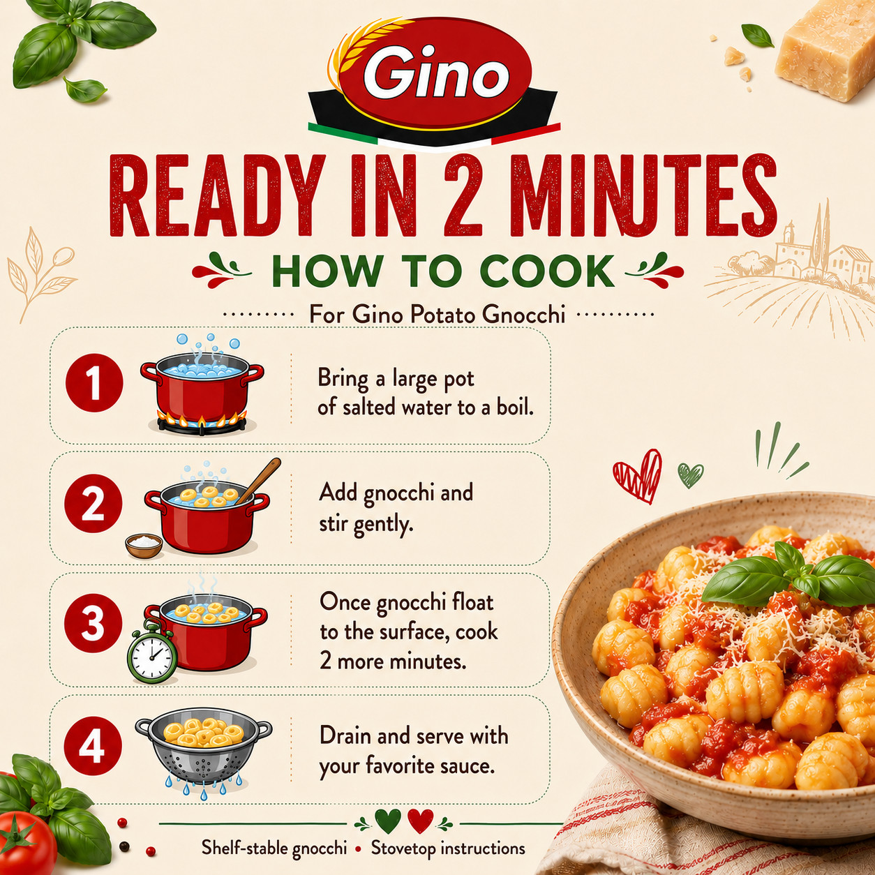 Gino Classic Potato Gnocchi Authentic Pasta Made In Italy 500g (17.6 Oz) NON-GMO gallery