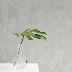 Embossed flocking taupe tan off white Flocked Victorian damask velvet Wallpaper