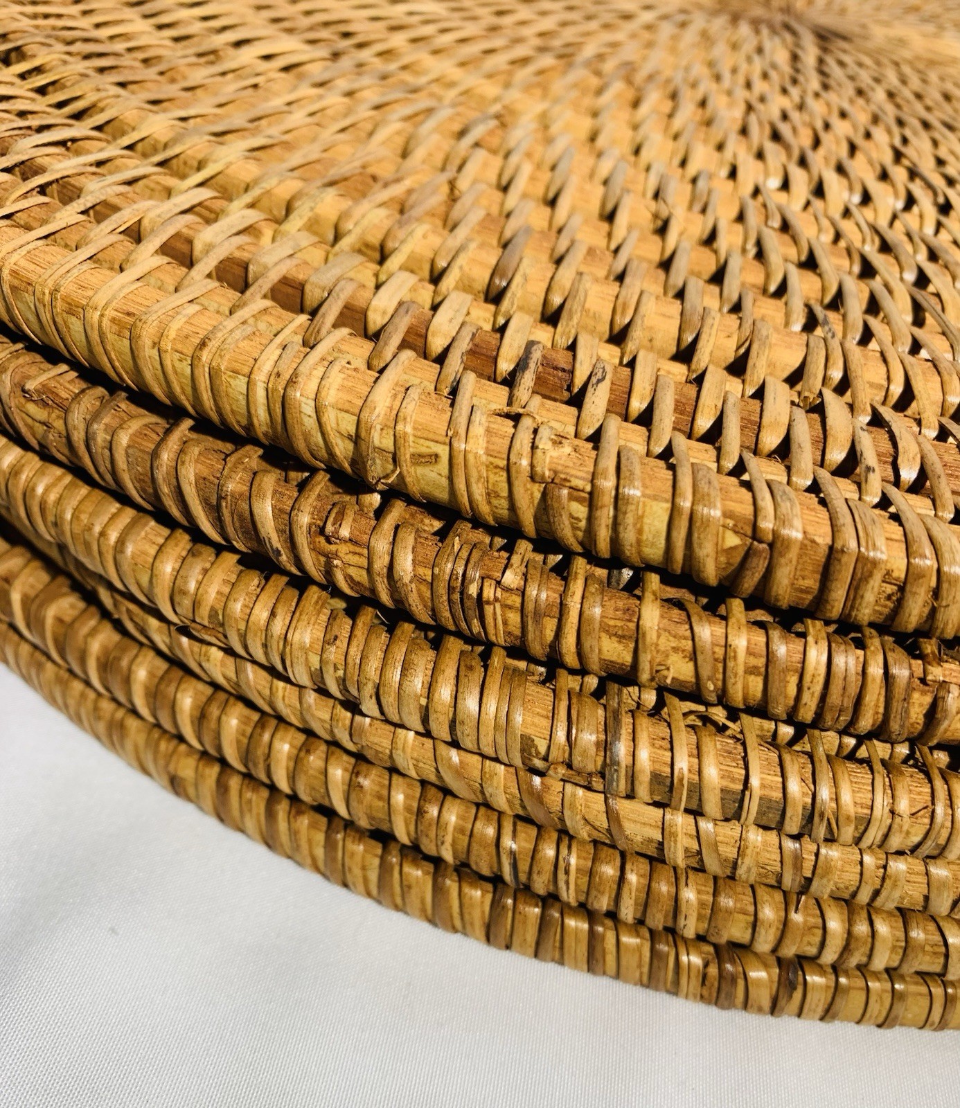 Round Wicker Rattan Charger Placemats Woven Natural Brown Tone 15.5” Boho gallery