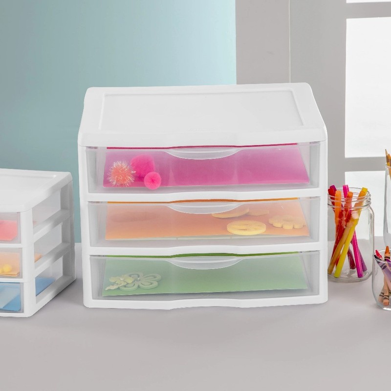 (2 pack) 3 Drawer Unit, Clear Plastic Countertop or Desktop Drawers, White gallery