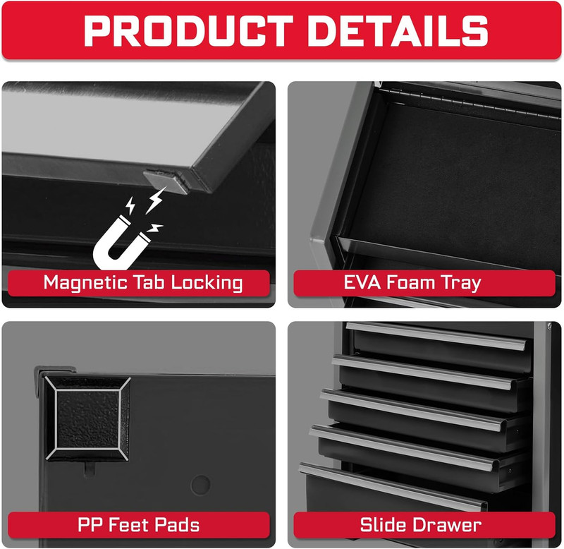 8-Drawer Rolling Black Tool Box, Heavy Duty Micro Roll Cab Steel Stackable Tool gallery
