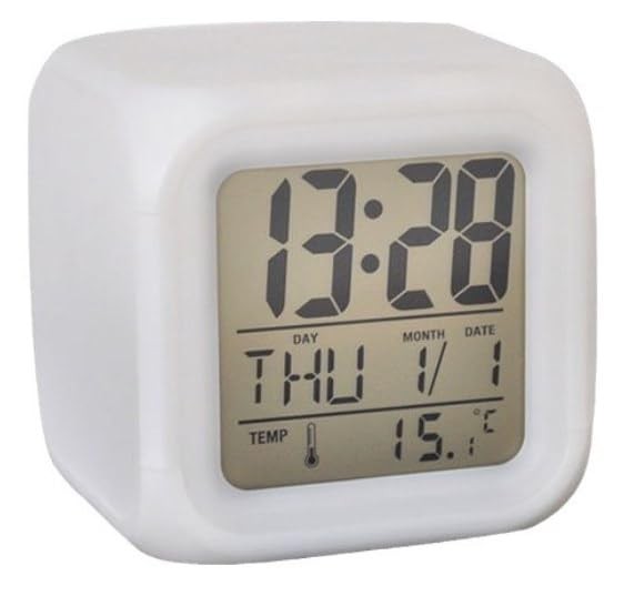 BUBUCAM Digital LED Color Change Alarm Clock, Multi-Functional Small, White gallery