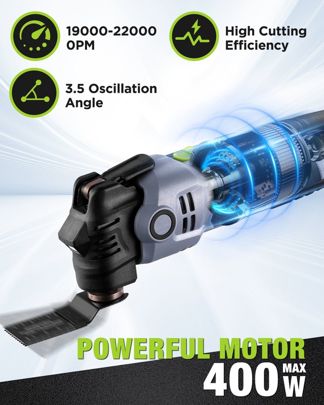 WORKPRO 400W Oscillating Multi-Tool Power Saw Adjustable 6-Speed Control gallery