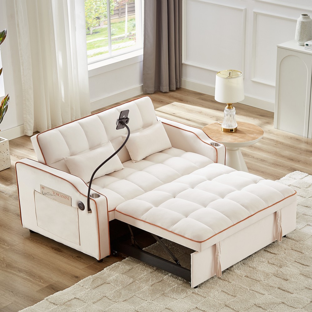 3 in 1 Convertible Pull-Out Sofa Bed Sleeper chair With USB Ports&Phone Stand