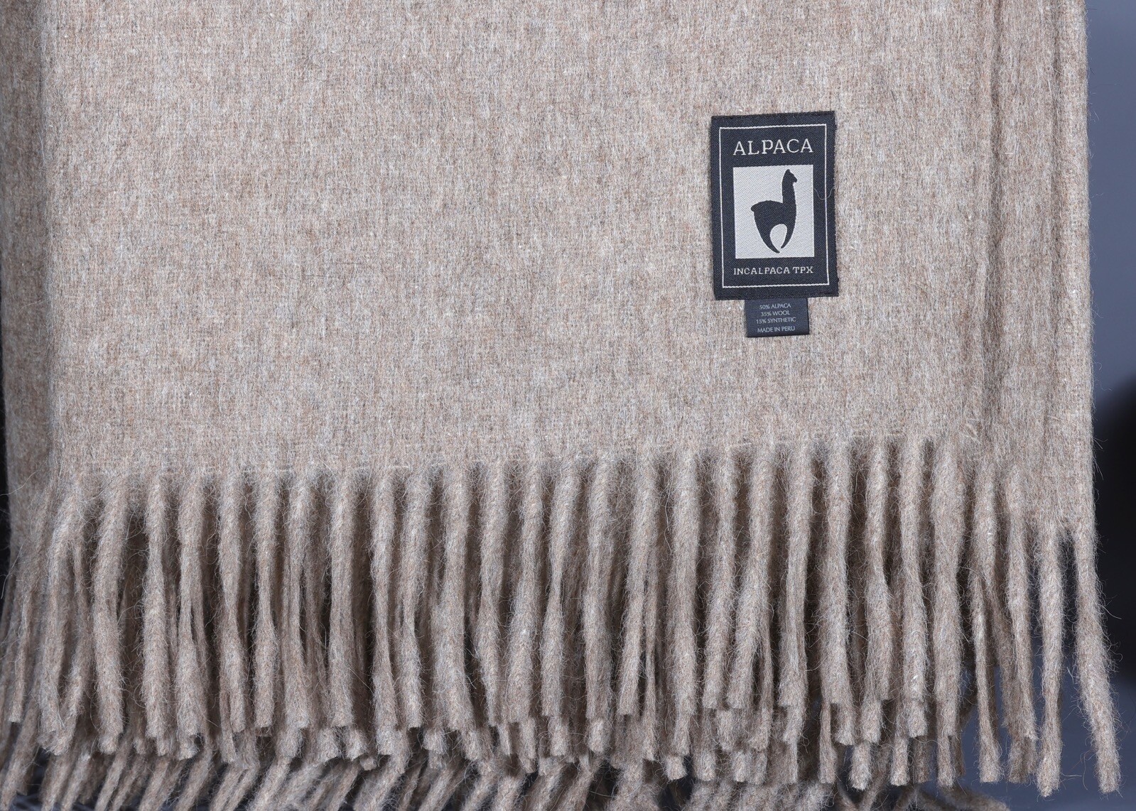 INCALPACA TPX MUSHROOM Alpaca Blend Luxury Fringe Throw 50"x70" Peru gallery