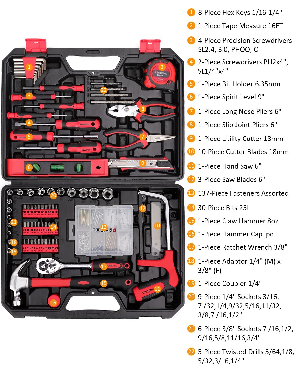 Tool Kit 226 Piece Home Auto Repair General Household Mechanic KingTool DIYer gallery