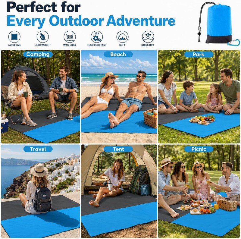 Beach Blanket Sandproof Waterproof, Beach Essentials Extra Large Beach Mat, 79" gallery