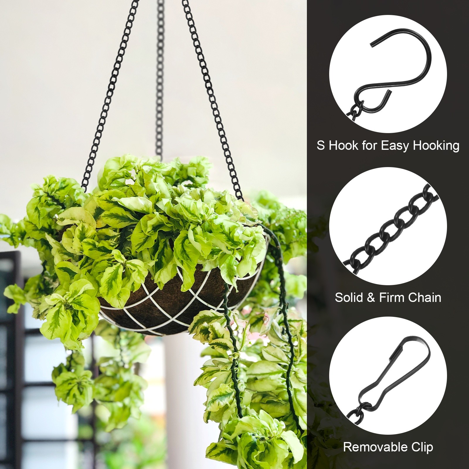 10Pcs 25cm/9.8in Hanging Chain with Hooks for Bird Feeder Planter Lantern, Black gallery