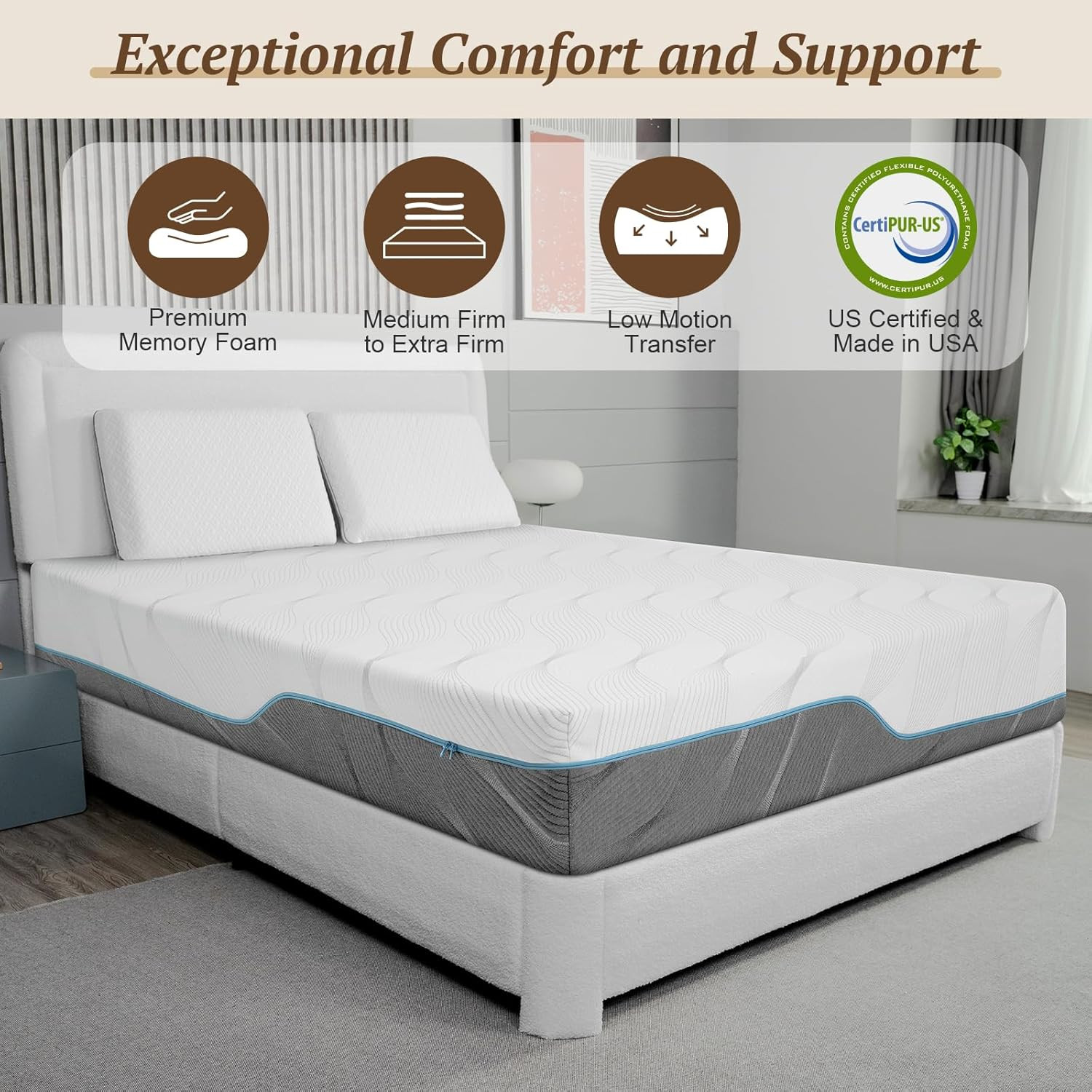 Queen Size 10" Extra Firm Memory Foam Mattress for Back Pain Relief gallery