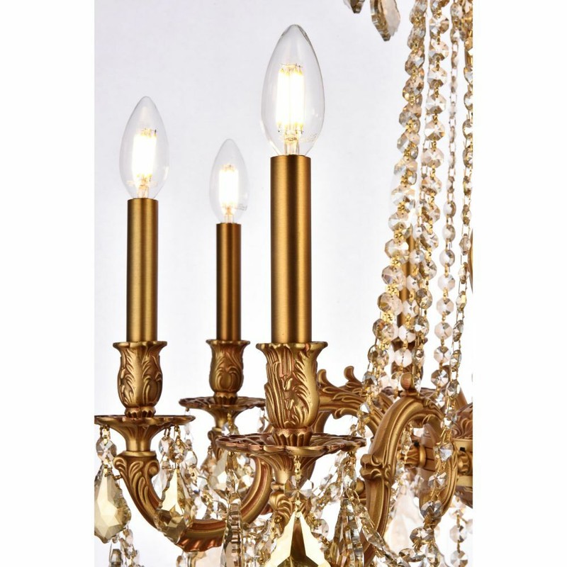 FRENCH GOLD CEILING LIGHTING GOLDEN TEAK CRYSTAL CHANDELIER FIXTURES 8 LIGHT 30" gallery