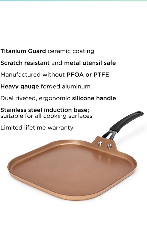 Ecolution Endure 11 Inch Nonstick Griddle | Induction Base | Oven Safe, Copper gallery
