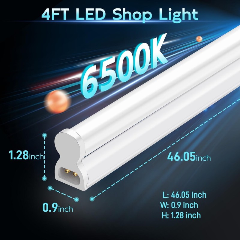 2 Pack 4FT LED Shop Lights T5 Linkable 22W 2200LM 6500K Bright White Utility gallery