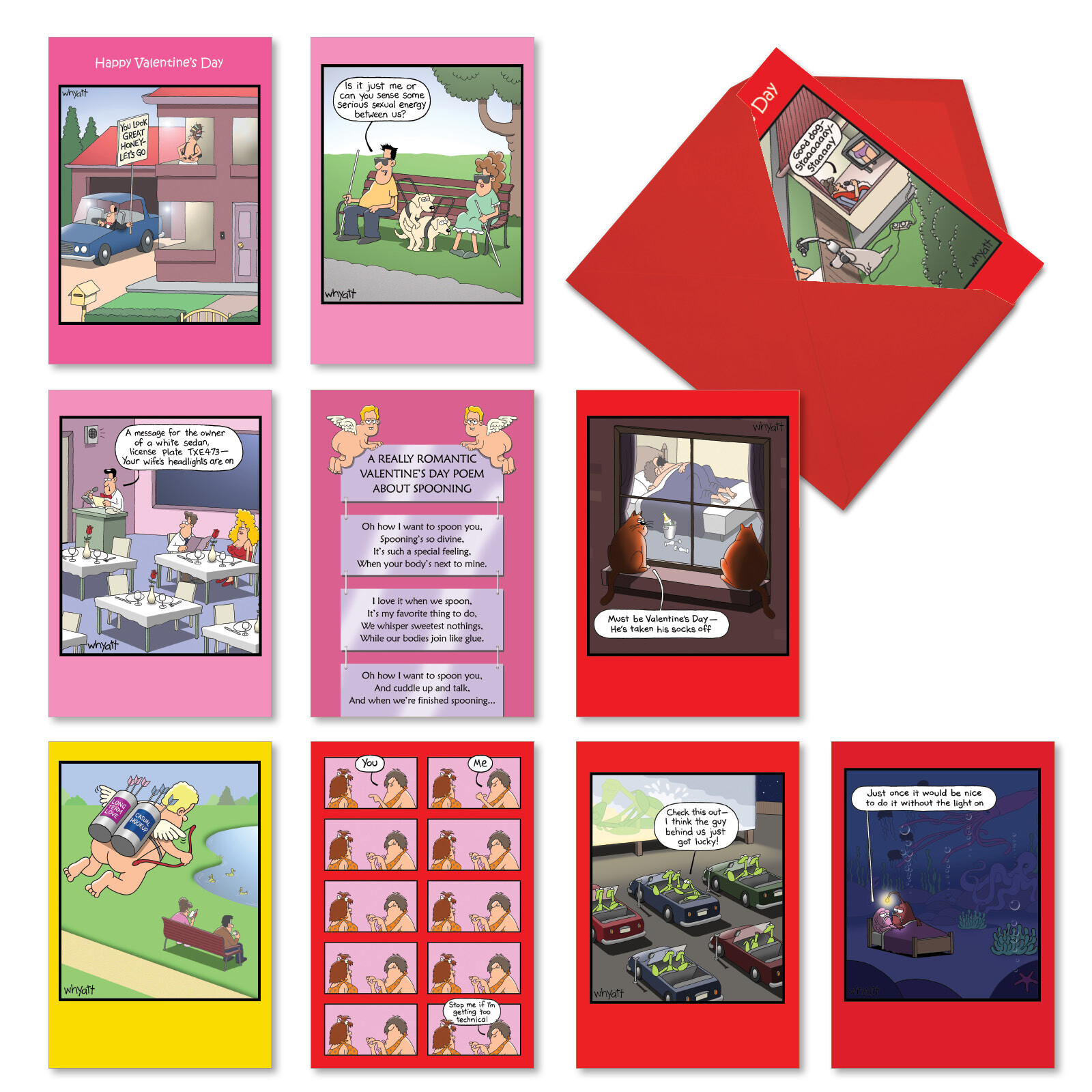 10 Asst'd Set Funny Valentine's Day Cards w/Envelopes (10 Designs) - Wacky Love gallery
