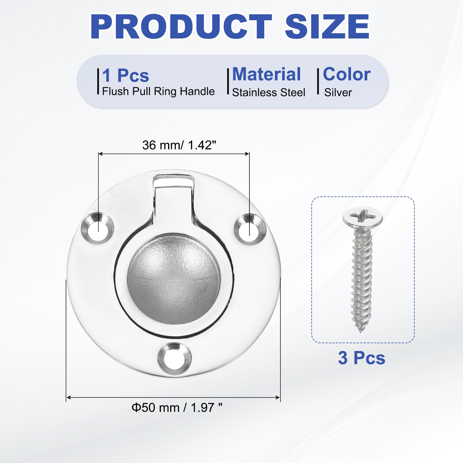 2" Round Flush Pull Ring Handles Recessed Door Pull with Screw Silver gallery