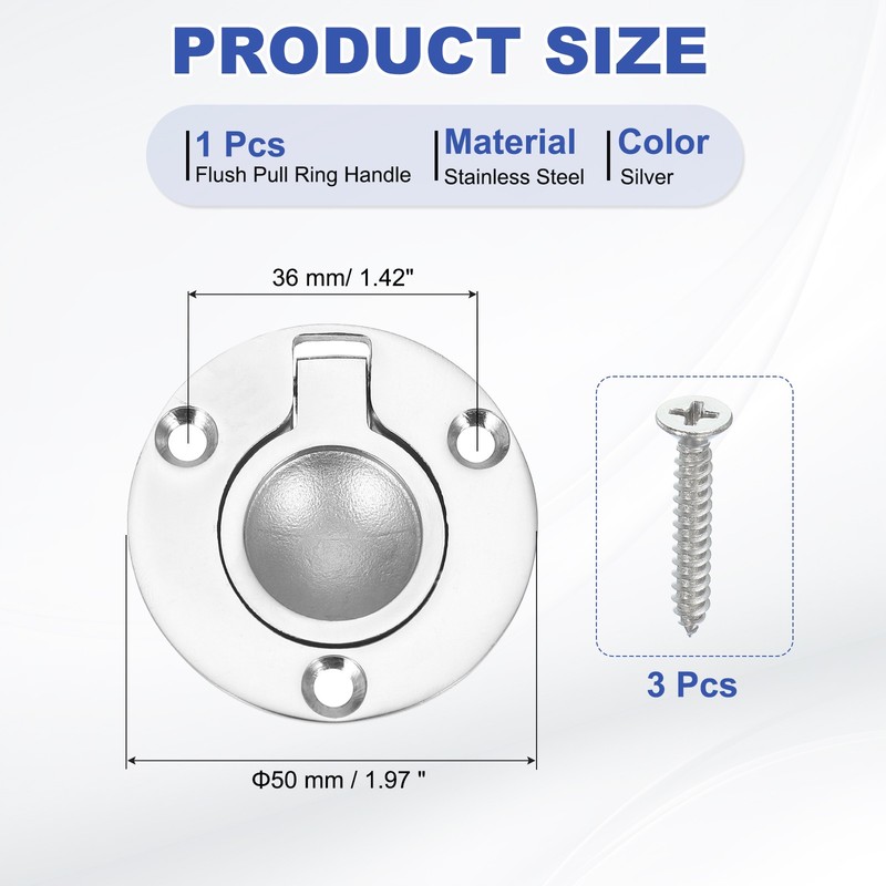 2" Round Flush Pull Ring Handles Recessed Door Pull with Screw Silver gallery