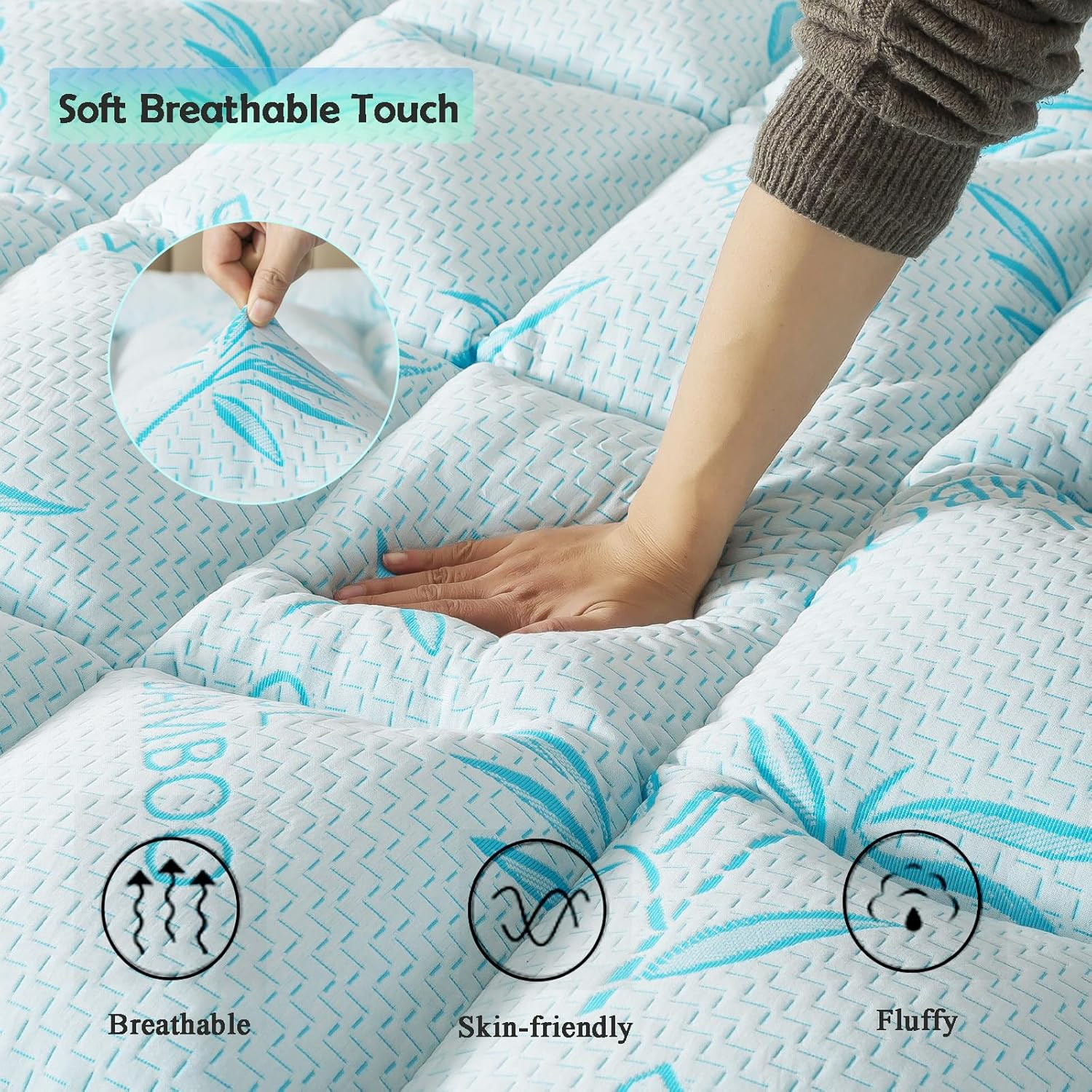 WhatsBedding 5 Inch Queen Mattress Topper Breathable Bamboo Viscose Air Layer,Me gallery